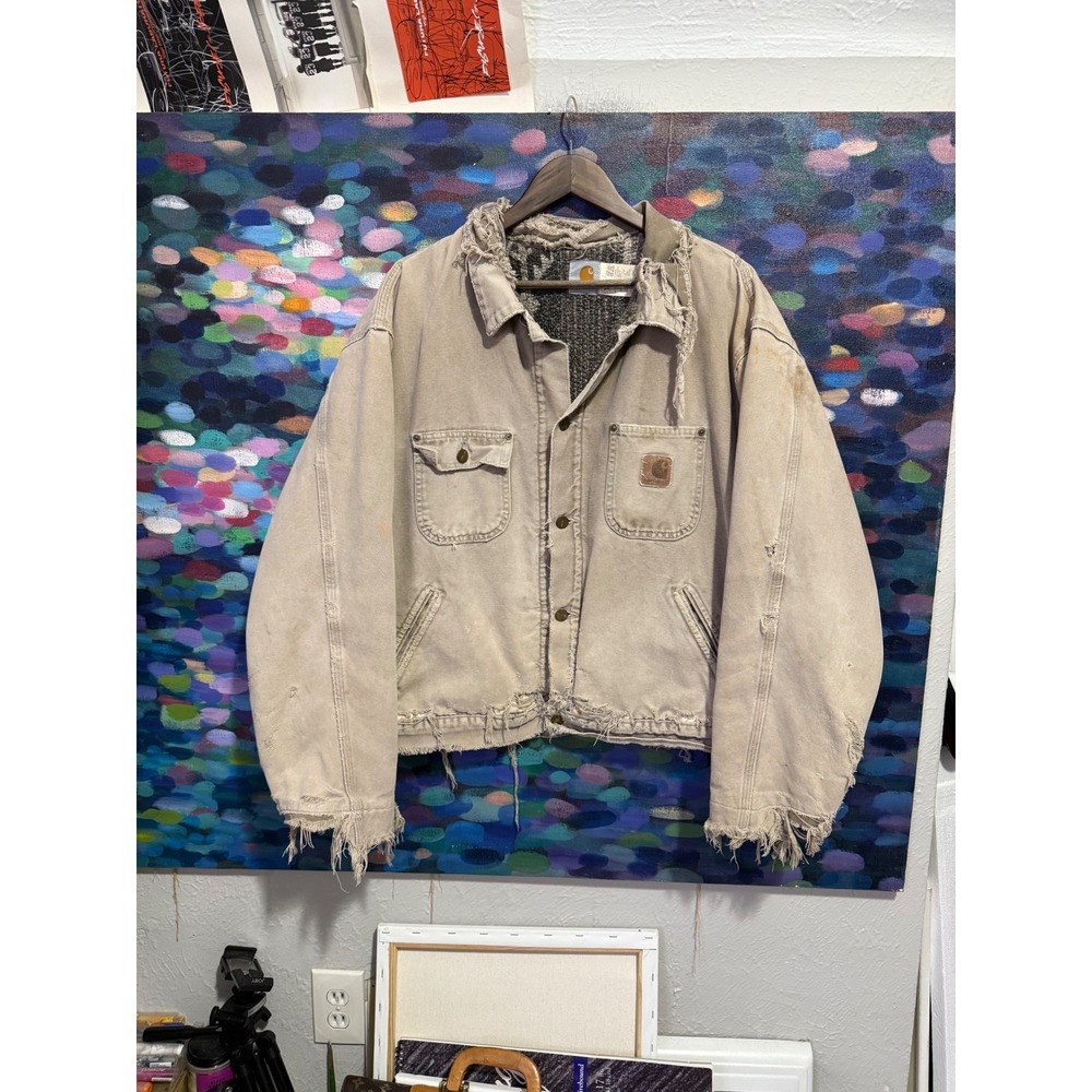 Carhartt JP1021 Distressed Blanket Lined Jacket Tan Mens 2XL Thrashed